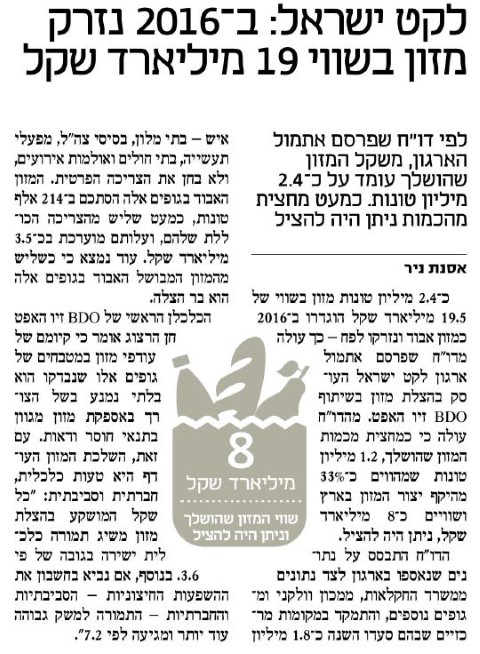 דו"ח אובדן והצלת מזון בישראל בכלכליסט